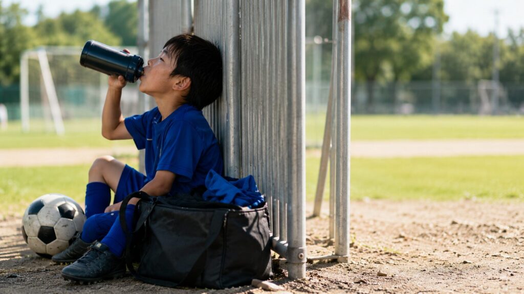 中学生のサッカー練習に持参する保冷水筒とサッカー用品